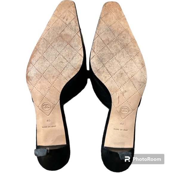 Vintage CHANEL elongated snipped toe mule patent cap toe 40 / 9 Made in Italy - Picture 5 of 6